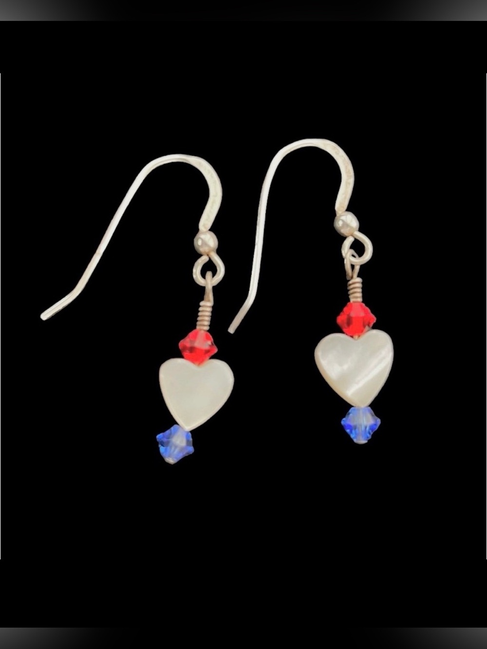 Sterling silver mother of pearl heart earrings